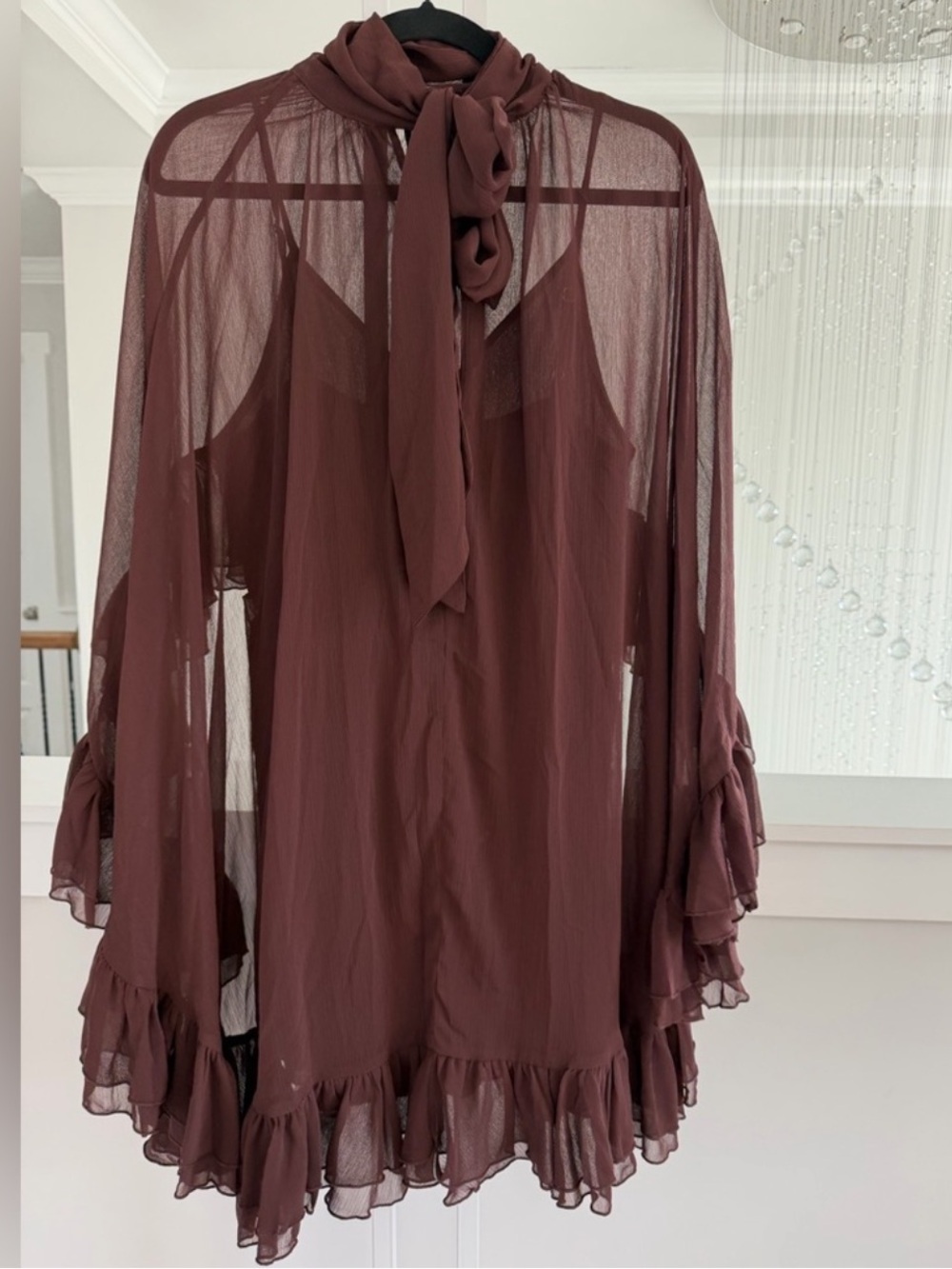 Commense Brown Ruffle Cape Dress - Picture 8 of 9
